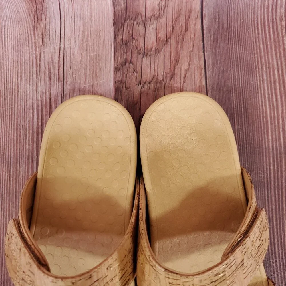 Vionic Shore Womens Size 9 Two Adjustable Straps Cork Sandals Slides Tan Comfort - Picture 7 of 14